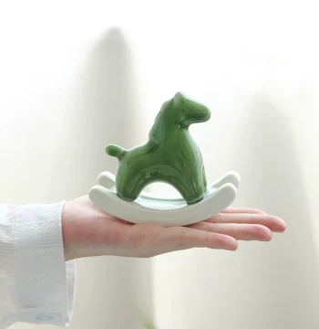 Creative Ceramic Rocking Horse Figurine for Desktop, Tea Table, and Study Room Soft Decoration - 'Immediate Green Horse' Craft Gift