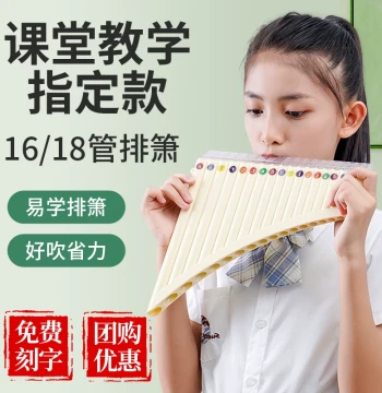 Children's Pan Flute, 18-Pipe Classroom Recommended for Primary/Middle Students, C Key Beginner Easy-Learn 16-Pipe Instrument
