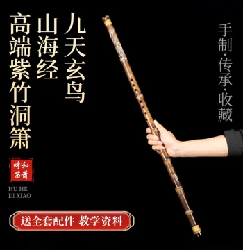 Shan Hai Jing Xuan Niao Premium Student Xiao Flute, 6/8-Hole Carved Purple Bamboo Advanced Exam Performance Flute