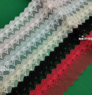 Hot-Selling Colored Japanese-Style Lace Trim, Rayon Thread Embroidered Rose Pattern, DIY Material for Clothing, Curtains, and Textiles