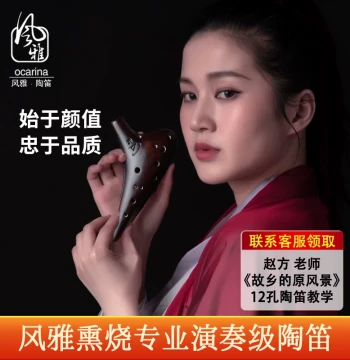 Fengya 12-Hole AC Ocarina, Smoked Finish Professional Performance Model, Middle C Tuning, Exam Ready, Includes Tutorial