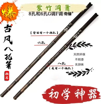 Qiyuan Ancient Style Purple Bamboo Xiao Flute, 8-Hole G/F Key, 6/8-Hole Short/Long Xiao for Beginners, Sealed Bamboo 247