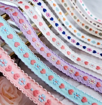 Heart Embroidered Small Flower Wavy Edge Lace Trim, Bowknot Ornament, DIY Material for Doll Clothes and Webbing
