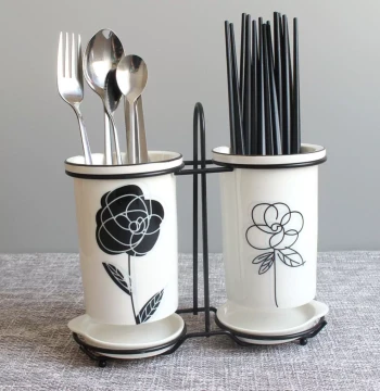 Ceramic Chopstick Holder with Drainage - Nordic Style Kitchen Storage Rack for Utensils
