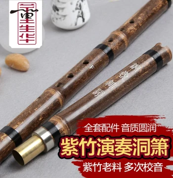 Dong Shenghua Aged Purple Bamboo Xiao Flute - 8-Hole Two-Section Copper-Jointed Professional Ethnic Instrument for Exams