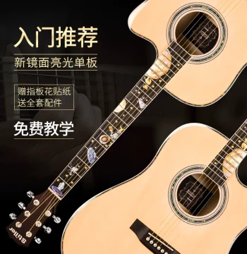 40/41 Inch Solid Spruce Top Acoustic Guitar for Beginners, Folk Guitar with Custom Fretboard Inlays