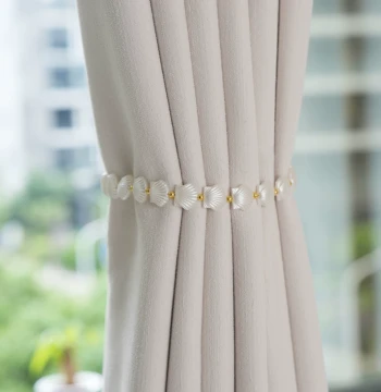 Shell and Pearl Shaped Curtain Tiebacks, Light Luxury Pair for Sheer Curtains, French Style Magnetic Buckle Decorative Bands K-357