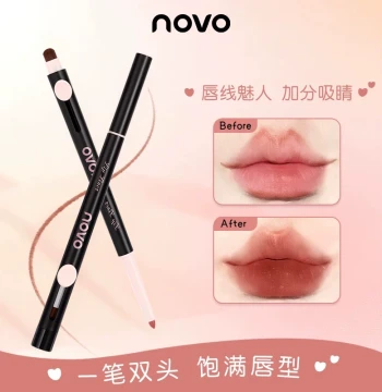 NOVO Dual-Ended Waterproof Lip Liner with Built-in Brush, Long-Lasting Matte Finish for Defined and Fuller Lips