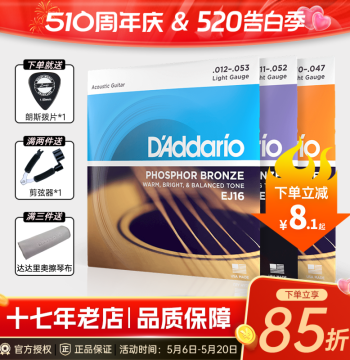 D'Addario Guitar Strings Set for Acoustic Folk Guitars, EZ910, USA-Made EZ920, Full Set EJ16
