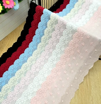 In Stock Colored Pure Cotton Embroidered Lace Trim for DIY Clothing, Skirt Hems, Textiles, and Curtain Decoration