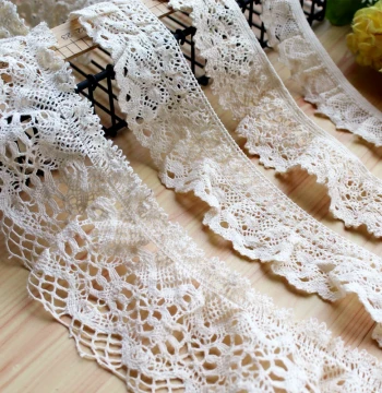 Hot-Selling Japanese/Korean Style Elastic Cotton Lace Trim with Ruffled Edge, DIY Sewing Supply for Skirt Hem Decoration