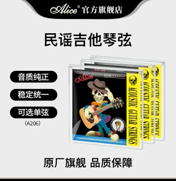 Alice Guitar Strings Set A206 - Complete Set Including Single Strings, Spare 1st and 2nd Strings (3 pcs) for Acoustic Folk Guitars