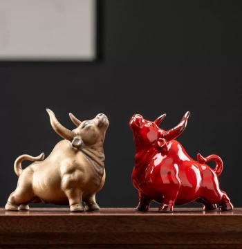 Creative Ceramic Red Ox Figurine, Home Living Room Office Desktop Wealth Attracting Decoration, Zodiac Mascot Ornament