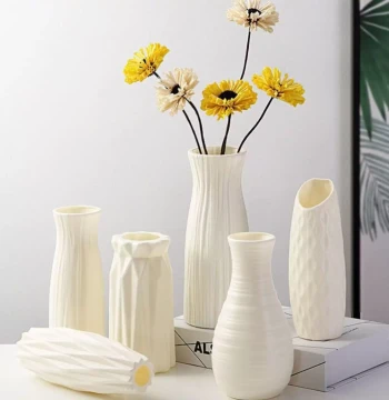 Faux Ceramic Plastic Vase for Fresh and Artificial Flowers Home Decor