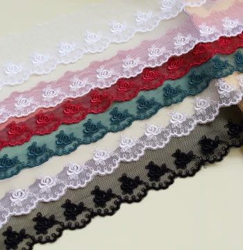 Wholesale 5cm Multi-Color Rose Mesh Embroidered Lace Trim for DIY Clothing, Skirts, and Curtains