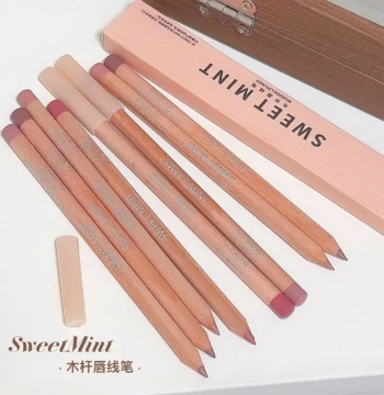 Sweet Mint Wooden Barrel Lip Liner, Matte Natural Long-Lasting Low-Saturation Nude Shades, Waterproof Plump Lip Definition