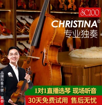 Christina SC200 Carved Cello with Imported European Wood, Antique Finish, Tiger Stripe Pattern, Handcrafted for Professional Performance and Exams