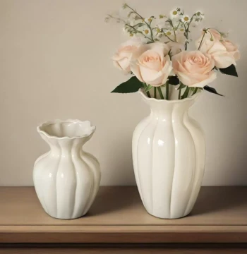 European Vintage Ceramic Vase, Premium White Creative Flower Arrangement for Hydroponics, Living Room or Dining Table Decor