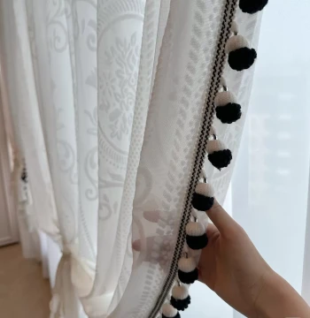 DIY New Luxury French Cream Style Modern Curtain Trim with Beaded Tassels, Pinecone Balls, and Contrasting Lace