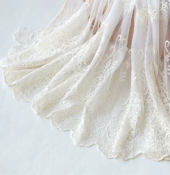 Light Apricot Mesh Embroidered Lace Trim, 45cm Wide, for Clothing Hem, Skirt, or Curtain Decoration