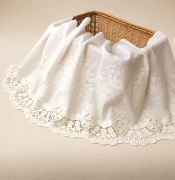35cm Wide Pure Cotton Lace Trim, Light Apricot, Openwork Embroidery for Clothing, Curtains, and DIY Crafts