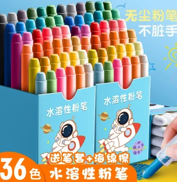 Water-Soluble Dust-Free Chalk 36/12 Colors Solid Type for Children, Washable, Safe, Eco-Friendly, Easy to Erase for Blackboards, Bright Colors with Pen Cap Clip, White Water-Based Chalk for Home Use