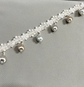 Trending Morris Flower Simple Beige Artificial Silk Beaded Curtain Side Trim Decorative Accessory, Available by the Yard