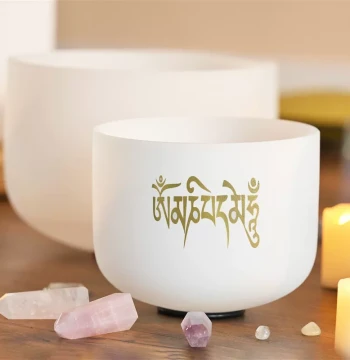 6-14 Inch Crystal Singing Bowl with Six-Syllable Mantra Plating, Instrument for Adults and Beginners, Yoga Meditation Bowl Set