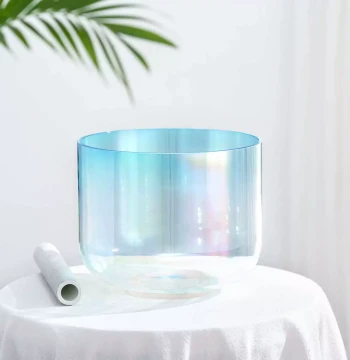 Custom Transparent Crystal Singing Bowl, 7-Chime Instrument Bowl in Ice Blue for Music, Yoga, and Alchemy