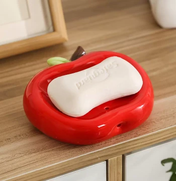 Ceramic Soap Dish with Drainage for Bathroom Vanity - Non-Water Accumulating Soap Holder and Storage Box