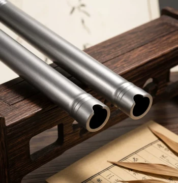 Titanium Alloy Xiao Flute Bamboo Node Style, Open 8-Hole Right-Hand 1-Section GF Titanium Xiao, Performance Quality Self-Defense Metal Wind Instrument