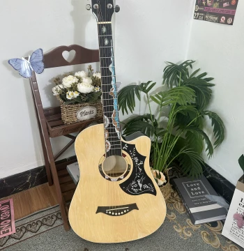 38-Inch Inlaid Wooden Acoustic Guitar for Folk Music - Ideal for Beginners