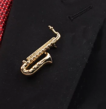 Saxophone Brooch for Suits and Formal Wear, Business Performance Sax Pin Accessory, White Brass Gold Creative Design