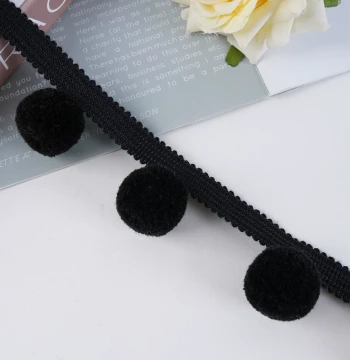 Curtain Accessory Black Pom-Pom Lace Trim, Decorative Yarn Fringe, Standing Ball Trim M-540
