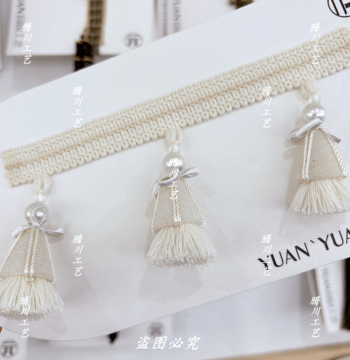 New Style Curtain Lace Trim with Wooden Beads and Cotton Thread, Two-Tone Tassel Fringe, Valance Accessory for Textile Home Decor
