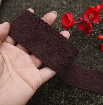 4.5cm Wide Deep Coffee Cotton Embroidered Lace Trim for Skirts, Pants, and Garment Hem Extension