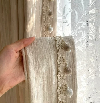 New Luxury Curtain Trim with Beaded Edge, French Lace, Silk-Wrapped Cream Fabric Decoration M-979