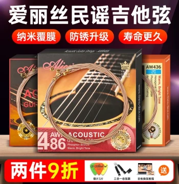 Alice AW438 Coated Guitar Strings, AW436 Guitar Accessories, Full Set of Acoustic Guitar Strings