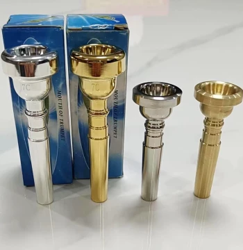 Beginner Student Marching Band Youth Trumpet Mouthpiece, Yellow/Silver, Effort-Saving, Silver/Gold Plated, 7C