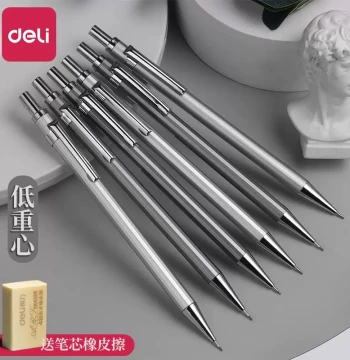Deli Metal Mechanical Pencil 0.7mm - Heavy Barrel, Low Center of Gravity, Break-Resistant Lead for Grades 2-3