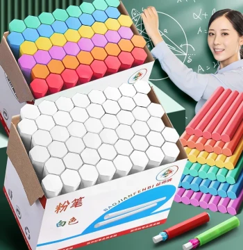 Colorful Chalk Set, Multi-Color, Dust-Free, Safe for Children, Hexagonal Water-Soluble White Chalk with Holder for Classroom, Kindergarten, Home, and Teacher Use – Bulk Wholesale