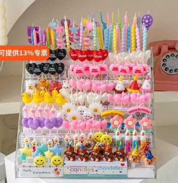 Instagram-Style Cartoon Birthday Cake Decor Candles Flower Party Hats Bear Smiley Heart Kids Birthday Candles
