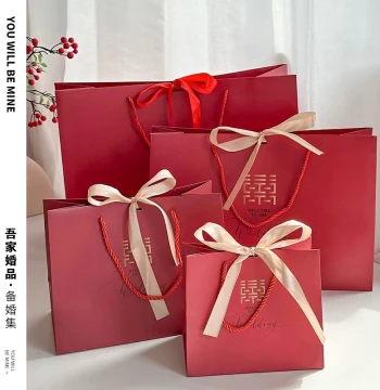 Wedding Gift Bags - Premium Red Paper Handbags for Dowry and Favors