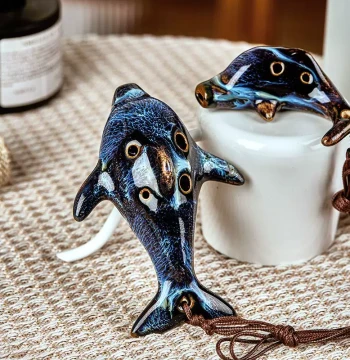 Flambé Glazed Dolphin Ocarina - Simple 6-Hole Ceramic Flute for Beginners