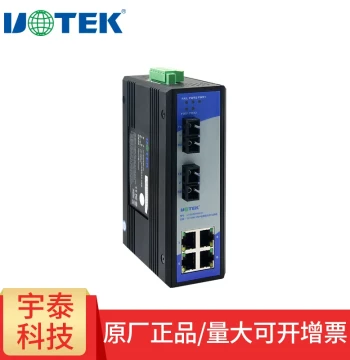 U-Tek UT-62204 Industrial Network Switch - 4-Port Single-Mode Fiber Converter (2 Fiber + 4 Ethernet Ports), Unmanaged Industrial Ethernet Transceiver