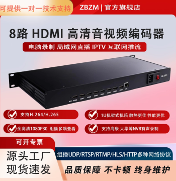 8-Channel HDMI HD Encoder 1U Rack-Mount UDP Multicast IPTV RTMP/ONVIF Connect Hikvision Dahua NVR LAN/Internet