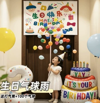 Viral Birthday Balloon Waterfall Rain Pull-String Backdrop for Kids' First Birthday Party Decor Scene Atmosphere Setup