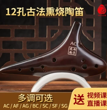Xizi Longyun Ocarina Instrument - Smoked Finish 12-Hole AC/SG Multi-Key Self-Starter Model with Free Courses