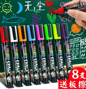 Water-Soluble Liquid Colored Chalk Markers - Dust-Free, Erasable, Vibrant Colors for Small Blackboards, Classroom Walls, and Home Teaching Boards (White, No Residue)
