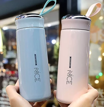 New Fashion Macaron Nais Double-Wall Glass Cup Blue Unisex Couple Student Simple Trendy Temperature-Retaining Water Bottle